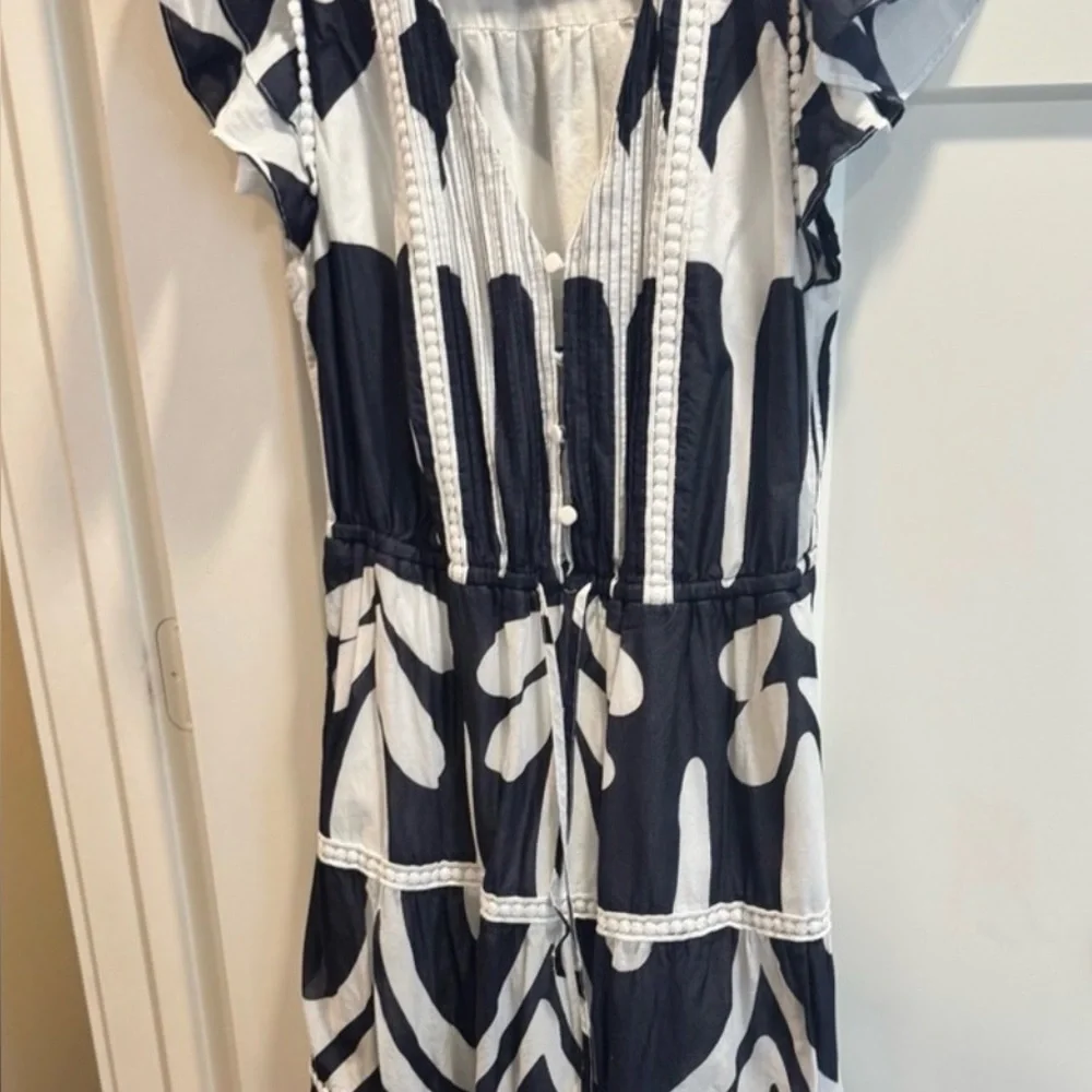 POINT SUR J CREW RATTI PRINT TIER RUFFLED NAVY & WHITE MAXI DRESS NEW WITH TAGS - Picture 9 of 14